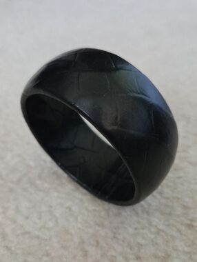 Vintage Black Croc Embossed Wide Leather Wrapped Bangle Bracelet